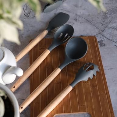 Silicone Kitchen Utensils Set 13-PCS-Silicone Cooking Utensils set, Spatula, Serving Spoons, Soup Ladle, Holder, Other Gadgets for Kitchen Essentials and Home Cooking Needs - Image 5