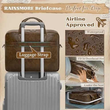 RAINSMORE Vintage Messenger Bag for Men PU Vegan Leather Computer Laptop Bag 15.6 Inch Waterproof Briefcases for Men Retro Mens Briefcase Satchel Bag for Work Office Business Travel Brown - Image 5