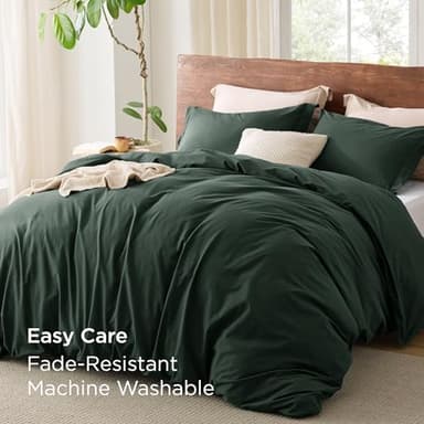 Bedsure 100% Washed Cotton Duvet Cover Queen Size - Forest Green Minimalist Cotton Duvet Cover Linen Like for All Seasons - GentleSoft™ Plain Simple Bedding (Forest Green, Queen, 90"x90") - Image 9