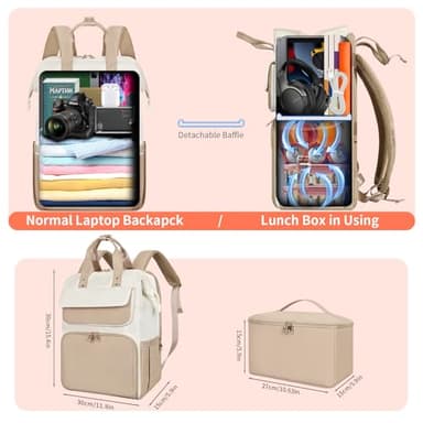 BERTASCHE Lunch Backpack for Women, 15.6 Inch Laptop Backpack with Insulated Cooler Lunch box, Nurse Backpack for Teacher Work Travel College Picnic, Khaki-Beige - Image 2