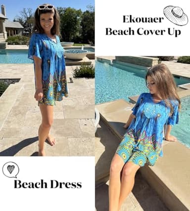 Ekouaer Swimsuit Cover Ups for Women Lace Crochet V-Neck Bikini Beach Coverups Dress for Swimwear Bathing Suit - Image 2