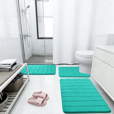 Buganda Memory Foam Bath Mat, 24" x 16", Ultra Soft and Non-Slip Bathroom Rugs, Water Absorbent and Machine Washable Bath Rug for Bathroom, Shower, and Tub, Teal - Image 2