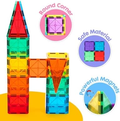 Gemmicc 100 PCS Magnetic Tiles with 2 Cars, STEM Approved Educational Magnet BuildingToys, Magnet Puzzles Stacking Blocks for Boys Girls - Image 5