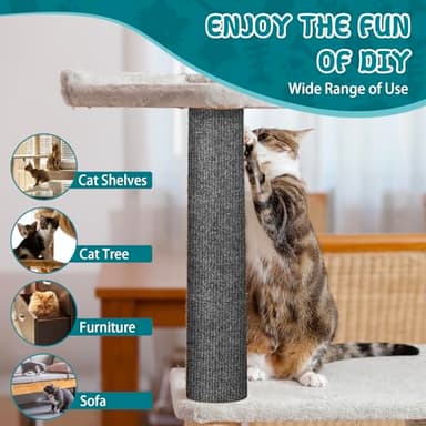 Climbing Cat Scratcher Mat Trimmable Cat Scratching Post Carpet 78.7'' x15.8'' Self Adhesive Carpet Mat Pad Replacement for Cat Tree Shelves Post Couch Wall Furniture Steps DIY Protector (Dark Gray) - Image 6