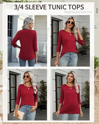 Zeagoo 3/4 Sleeve Shirt Basic Tees Womens Fall Tops Loose Fit 3 Pack Crewneck Casual Blouses Tredy Clothing Plain Tops - Image 3