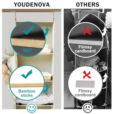 YOUDENOVA Hanging Closet Organizer, 6-Shelf Closet Hanging Storage with Side Pockets, Beige - Image 4