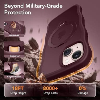 for iPhone 13 Case & iPhone 14 Case for Women,[Compatible with Magsafe][360° Spin Magnetic Stand][Cute Wave Edge][Military-Grade Protection]Translucent Matte Phone case for iPhone 13/14, Burgundy - Image 6