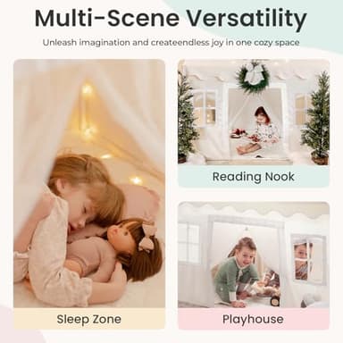 Tiny Land Play Tent with Padded Mat & LED Lights, Kids Tent, Playhouse for Kids, Indoor Bed Tent for Toddler, Toys for 3,4,5,6-Year-Old Girls, Neutral Color Play Room Furniture - Image 6