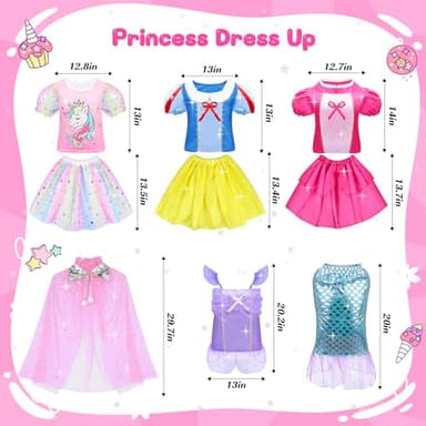 16 Pcs Princess Dress Up Clothes for Little Girl Role Play Costume Gift Set, Princess Mermaid Pretent Play Outfit Toys for Toddler Girls, Cosplay Birthday Party Gift for Girls Age 3 4 5 6 7 + Year Old - Image 2