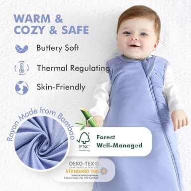 HAPIU Unisex Rayon Made from Bamboo Baby Sleep Sack TOG 1.0, 2-Way Zipper YKK, Wearable Blanket Baby,6-18 Months,Blue - Image 2
