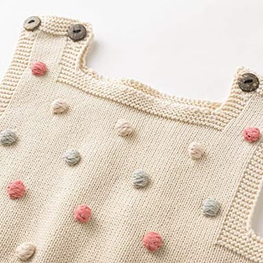 Simplee kids Baby Girl Knit Rompers Fall Sleeveless Pompoms Baby Girl Rompers 6-12 Months Little Girl Apricot Overall Jumpsuit Outfit - Image 4