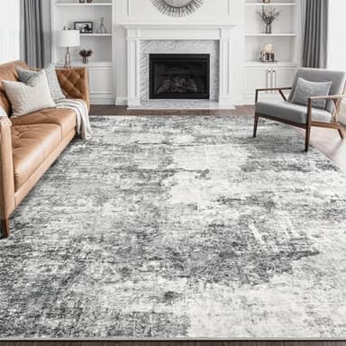 DMOYEST Living Room Area Rugs - 6x9 Abstract Large Soft Indoor Washable Rug Neutral Modern Low Pile Carpet for Bedroom Dining Room Farmhouse Home Office - Grey - Image 1