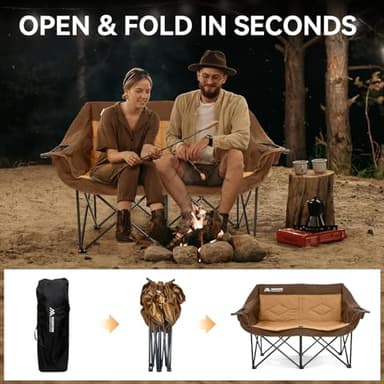 Double Camping Chairs for Adults Oversized Loveseat - 2 Person Camping Chair Heavy Duty Outdoor Camping Couch with Cup Holders - Portable Folding Chair for Outside Lawn, Brown - Image 4