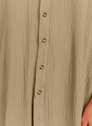 Dokotoo Swimsuit Coverups Summer Dresses for Women 2025 Vacation Button Down Long Kimonos Cardigan Beach Short Sleeve Side Split Casual Solid Loose Bathing Suit Cover Ups for Swimwear Beige L - Image 5