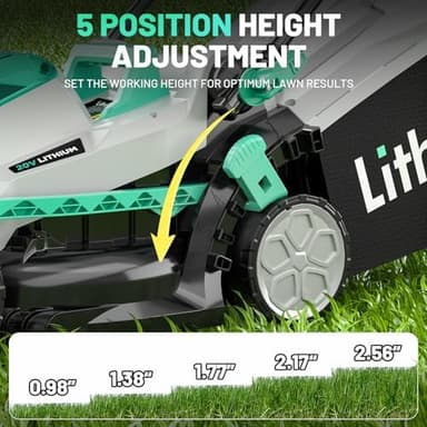 Litheli 20V 13" Cordless Lawn Mower, Electric Lawn Mowers for Garden, Yard and Farm, 5 Heights, with Brushless Motor, 4.0Ah Battery & Charger Included - Image 5