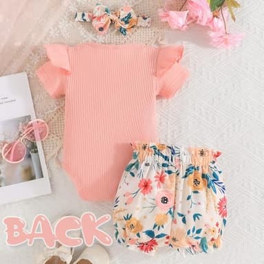 GDTOGRT Baby Girl Clothes 3-6 Months Newborn Infant Outfit Ruffle Romper Short Pants Clothing Sets for Summer Spring - Pink - Image 3