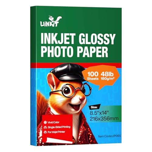 Uinkit Glossy Inkjet Photo Paper 8.5x14 Legal Size, 48lb 180gsm, 100 Sheets - Professional Photographic Quality, Compatible with Dye Ink Inkjet Printers, High-Gloss Finish for Vibrant Prints - Image 1