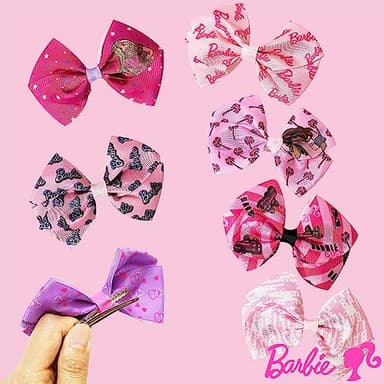 Luv Her Barbie Kids Bows - Hair Accessories Gift Set - Princess Hair Bows - 7 Pcs 4 Inch Bundle - Hair Bows for Girls - Barbie Hair clip - Alligator Clip - Ages 3 + - Image 6