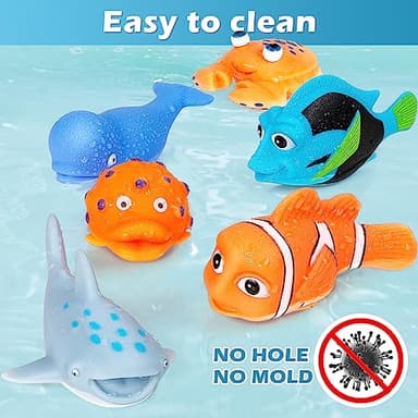 No Hole Mold Free Bath Toys for Toddlers 1-3, Water Toys for 6-12 Months Infants with Storage Bag, Baby Shark Toys for Pool, Bathtub, Beach, Shower, Tub, Kids Boys Girls Gifts - Image 2