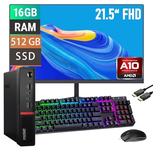Lenovo ThinkCentre M715q Tiny Desktop Computer and 21.5'' FHD Monitor, AMD Pro A10-8770 3.5GHz, 16 GB RAM, 512 GB SSD, Keyboard and Mouse, WiFi, Windows 10 Pro (Renewed) - Image 1