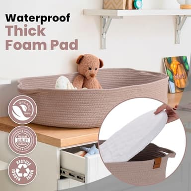 PeraBella XL Baby Changing Basket for Dresser Top, Moses Baskets for Newborn, Portable Baby Diaper Changing Pad Table Topper for Dresser, Moses Bassinet Mat with Waterproof Pad Cover and Diaper Caddy - Image 7