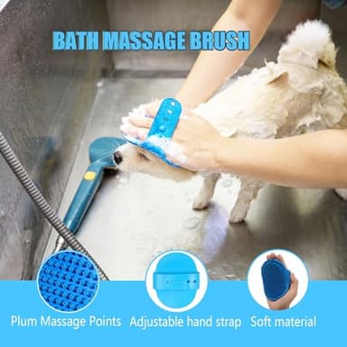 5-in-1 Grooming Kit - Supplies for Short and Long Hair Dogs, Bath Brush, Dematting Rake and Comb (Set of 5, Blue) - Image 6