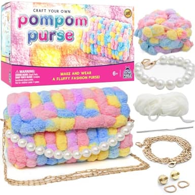 PURPLE LADYBUG Make Your Own Pompom Purse Craft Kit - Girls Arts and Crafts Ages 8-12, Gifts for Girls 6-12 Years Old, Complete Handbag Making Set for DIY Project Activity - Image 1