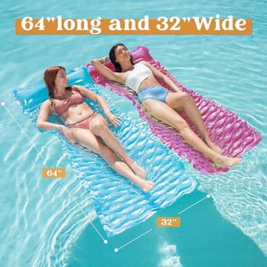 SLOOSH Inflatable Pool Floats Raft,Floating Lounge for Adults,64x32 inch Swimming Mat Pool Mattress with Headrest,2 Pieces Float Air Mat for Summer Water Beach Fun,Blue,Purple - Image 6