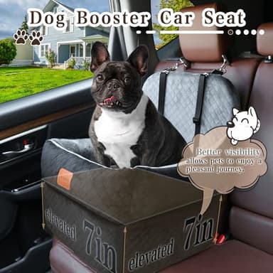 Dog Booster Car Seat for Small/Medium Dogs up to 35 lbs,Interior 7 Inches Elevated Pet Booster Seat,Ultra Soft Fabric and Memory Foam Car Dog Bed,Safety,Comfy,Fully Detachable Washable(H-Black/Grey) - Image 2