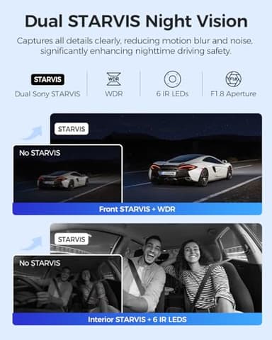 AZDOME M550 Max 4K 3 Channel Dash Cam, Dual STARVIS Sensors, 4K+2.5K+1080P Front and Rear Inside Triple Car Camera, Built-in WiFi GPS, 64GB Card Included, IR Night Vision, WDR, 24H Parking Mode - Image 3