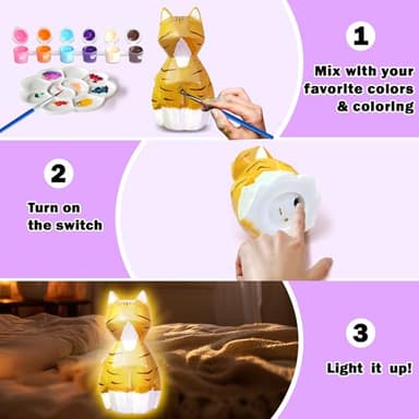 FUNZBO Paint Your Own Cat Lamp Kit - Halloweens Arts and Crafts Supplies, Toys for Ages 8-13, Crafts for Girls 8-12, Painting Kits for Kids Teen, DIY Toy for Toddler 3 4 5 6 7 9 10 11 + Birthday Gifts - Image 3