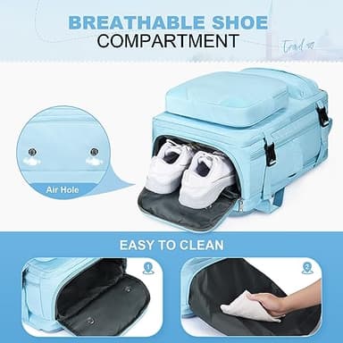 Maelstrom Travel Backpack for Women Men,25L Laptop Backpack Fits 17-Inch Laptop,Waterproof Carry On Backpack for Airplanes with Detachable Crossbody Bag&Shoe Compartment,Light Blue, Medium - Image 7