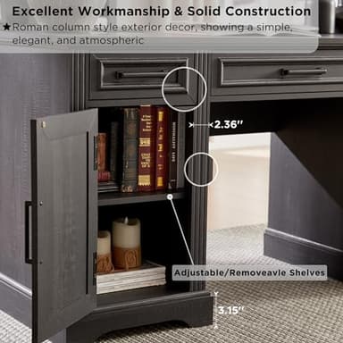 JXQTLINGMU Farmhouse 76" Height Computer Desk with Hutch, Office Desk with Charging Station, Drawers and Storage Cabinet, Workstation for Office Home, Black - Image 5