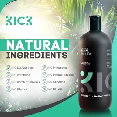 Kick Mens Shampoo - Peppermint & Tea Tree for Oil Control - Sulfate-Free, Refreshing Formula - Anti-Dandruff and Scalp Soothing - Shampoo for Oily Hair - Cruelty-Free - 16.6oz - Image 3