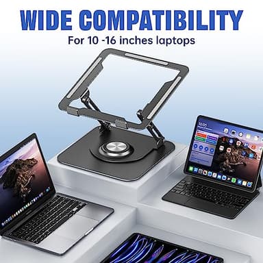 JOYEKY Laptop Stand for Desk, Adjustable Computer Stand with 360° Rotating Base, Ergonomic Laptop Riser for Collaborative Work, Foldable & Portable Laptop Stand, fits for All 10-16" Laptops - Image 6