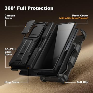 TONGATE for Galaxy Z Fold 7 Case with Privacy Screen Protector, [Built-in Slide Camera Cover & Stand] [Anti Spy] Military Grade Drop Phone Case for Samsung Z Fold 7 with Hinge Protection, TiBlack - Image 3