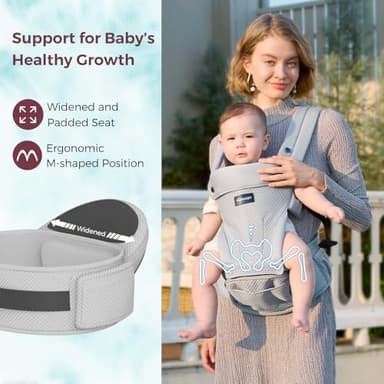 Momcozy Baby Carrier with Hip Seat, 2-in-1 Forward-Facing Carry for Active Babies, Detachable Hands-Free Carrier up to 44lbs, Breathable Infant Carrier Fits Waist Sizes up to 45 Inches, AirMesh Grey - Image 7