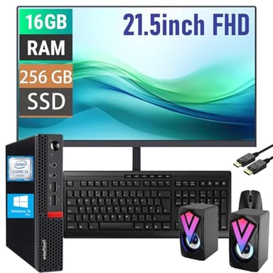 Lenovo ThinkCentre M710Q Tiny PC Desktop Computer with 21.5" FHD Monitor, Core i3-6100T 3.2GHz, 16GB RAM, 256GB SSD, Speaker, Keyboard and Mouse, USB WiFi, Windows 10 Pro(Renewed) - Image 1
