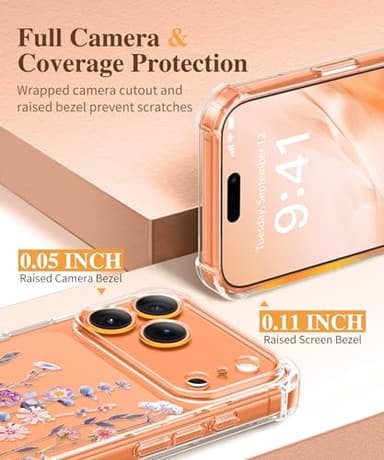 GVIEWIN for iPhone 17 Pro Max Case, [Upgraded Full Camera Protection][Not Yellowing][Screen Protector] Shockproof Protective Clear Floral Phone Case for iPhone 17 Pro Max 6.9'' (Floratopia/Colorful) - Image 7