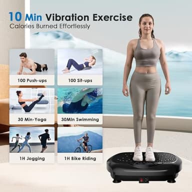 Natini Vibration Plate Exercise Machine - Whole Body Workout Vibration Platform Lymphatic Drainage Machine for Weight Loss Home Fitness with Resistance Bands Remote - Black - Image 4