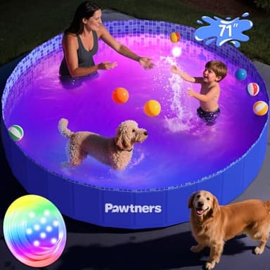 Foldable Dog Pool with RGB LED Light, 71" Collapsible Hard Plastic Kiddie Swimming Pool with Remote for Small Medium Large Doggie Kitty Puppy, Pet Bathing Tub Wading Pool for Dogs Blue - Image 2