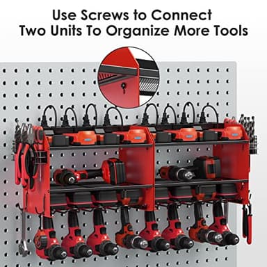 CCCEI Modular Power Tool Organizer Wall Mount with Charging Station. Garage 4 Drill Storage Shelf with Hooks, Screwdriver, Drill Bit Heavy Duty Rack, Tool Battery Holder Built in 8 Outlet Power Strip. - Image 6