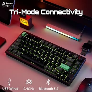 LEMOKEY P1 HE 75% Wireless Custom Mechanical Gaming Keyboard with Gateron Double-Rail Magnetic Switches Full Assembled Knob Version - Black - Image 8