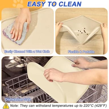 SMILOOL Silicone Pet Feeding Mat with Raised Edge for Food and Water, Dog Bowl Mats, Cat Bowls Placemat with High Lip for Floor Waterproof, Rubber Tray for Cats and Dogs 19 x 12 x0.7 White Sand - Image 5