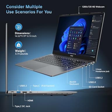 AOC 2025 Laptop with AMD Ryzen 7 5700U Processor(8C/16T, Up to 4.3GHz), 16.1 inch FHD Display Laptop 16GB RAM 512GB NVMe SSD Laptop Computer, USB3.2, Type-C, WiFi 6, 53Wh Battery, Backlit KB - Image 5