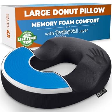 5 STARS UNITED Donut Pillow Hemorrhoid Tailbone Cushion – Large Chair Pad for Pain Relief – Coccyx, Prostate, Sciatica, Pelvic Floor, Pressure Sores, Pregnancy, Postpartum Recovery, Arctic Black - Image 1