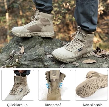 FREE SOLDIER Waterproof Hiking Work Boots Men's Tactical Boots 6 Inches Lightweight Military Boots Breathable Desert Boots(Tan 7.5) - Image 2