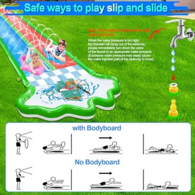 Slip and Water Slide with 2 Bodyboards-Slip Slides 20ft Heavy Duty Double Lawn Water Slides,Sturdy Summer Slip Waterslide Water Toy with Sprinkler for Kids Toddlers Outdoor Backyard Beach Summer Party - Image 6