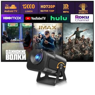 Portable Mini Projector XGODY Gimbal5 - Mini Smart Android 11 HD Projector Supports 1080P 4K WiFi6 BT Home Theater Video Projector with 180° Rotatable Stand Auto Keystone for Android, iOS Matte Black - Image 1