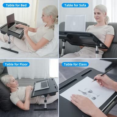 Laptop Bed Tray Table [Luxury PVC Leather], Adjustable Laptop Desk for Bed, Foldable Lap Desk for Laptop with 2 Drawers, Multifunctional Table for Working, Eating, Writing, Gaming, Drawing - Image 2